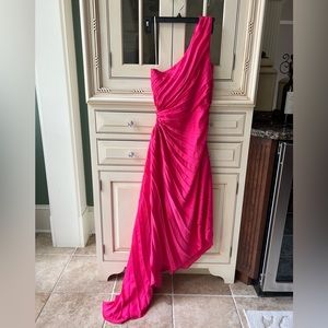 Vici Store Aakaa Desiree Pleated One Shoulder Cutout Asymmetrical Maxi Dress